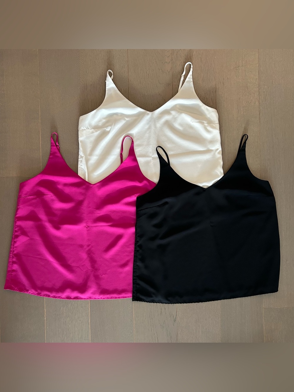 3 x Banana Republic Camisole Tank Top Blouses in Ivory, Black, and Fuschia